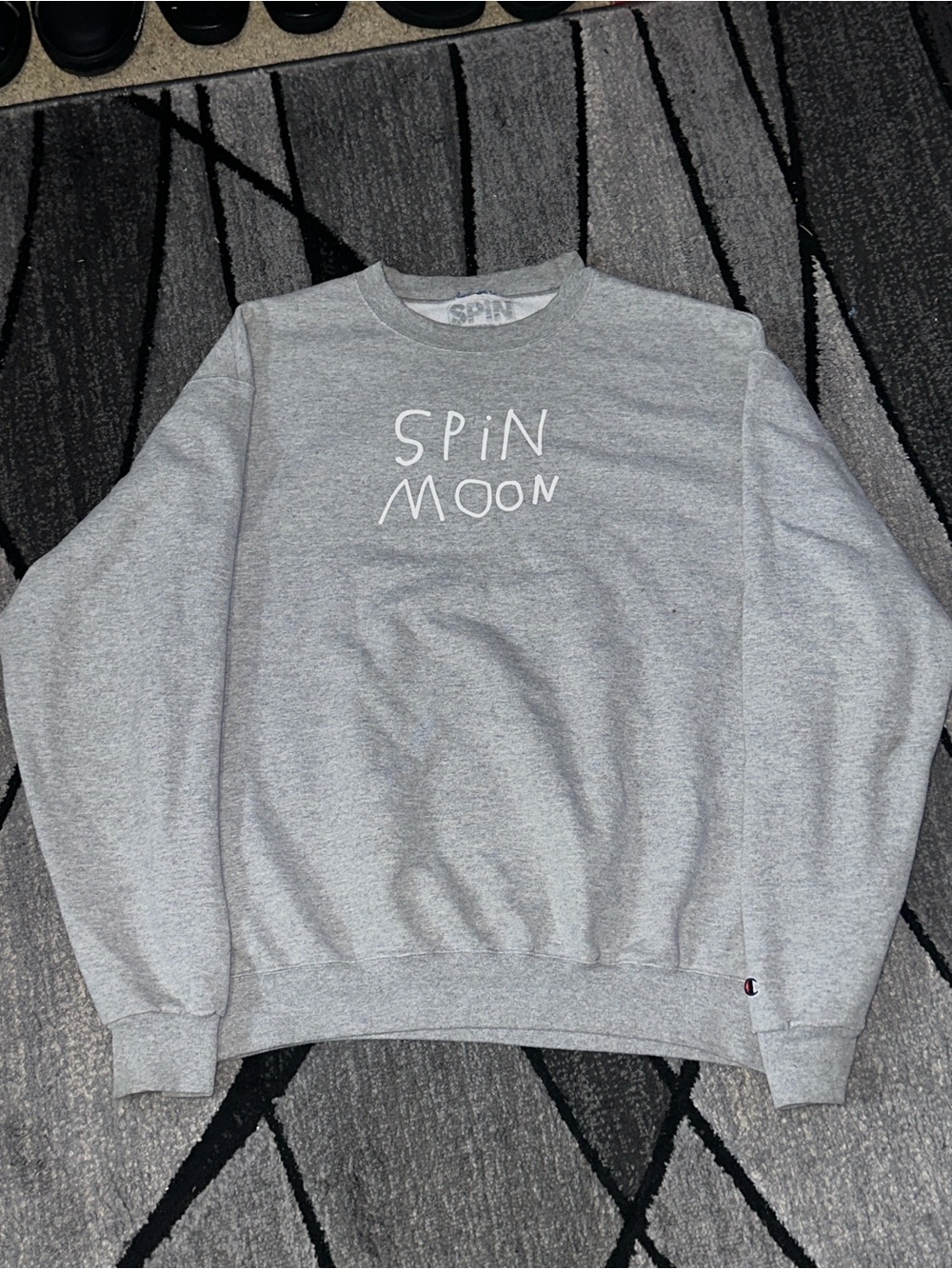 Lange Gray Crewneck Sweatshirt with White "Spin Moon" Graphic